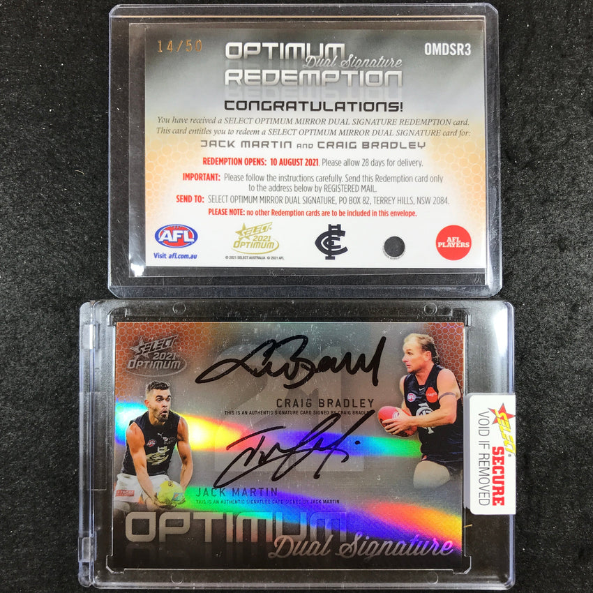 2021 Select AFL Optimum CRAIG BRADLEY JACK MARTIN Mirror Dual Signature 14/50