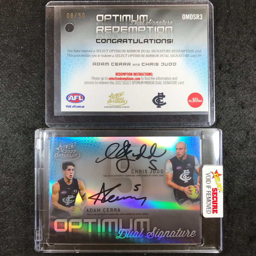 2022 Select AFL Optimum CHRIS JUDD ADAM CERRA Mirror Dual Signature 08/50