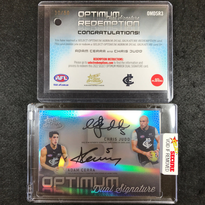 2022 Select AFL Optimum CHRIS JUDD ADAM CERRA Mirror Dual Signature 30/50