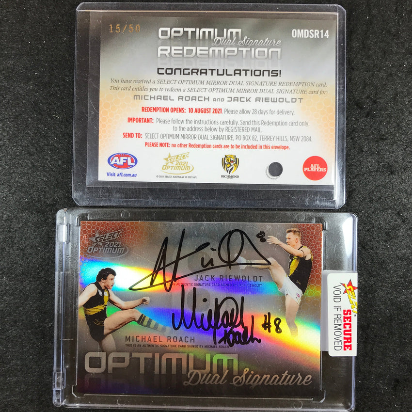 2021 Select AFL Optimum JACK RIEWOLDT MICHAEL ROACH Mirror Dual Signature 15/50