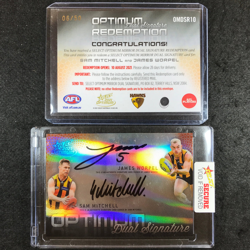 2021 Select AFL Optimum JAMES WORPEL SAM MITCHELL Mirror Dual Signature 06/50