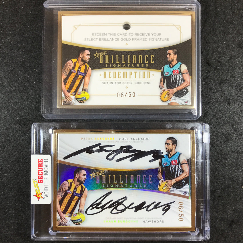 2020 Select AFL Brilliance PETER SHAUN BURGOYNE Gold Frame Dual Signature 06/50