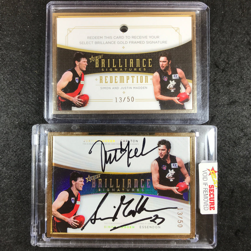 2020 Select AFL Brilliance JUSTIN SIMON MADDEN Gold Frame Dual Signature 13/50