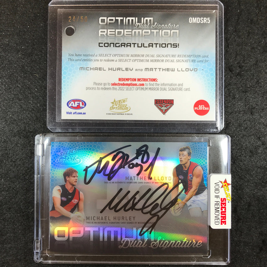 2022 Select AFL Optimum MATTHEW LLOYD MICHAEL HURLEY Mirror Dual Signature 24/50