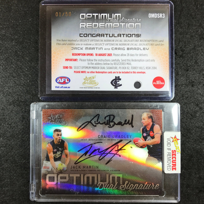 2021 Select AFL Optimum CRAIG BRADLEY JACK MARTIN Mirror Dual Signature 01/50