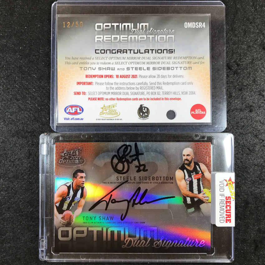 2021 Select AFL Optimum STEELE SIDEBOTTOM TONY SHAW Mirror Dual Signature 12/50