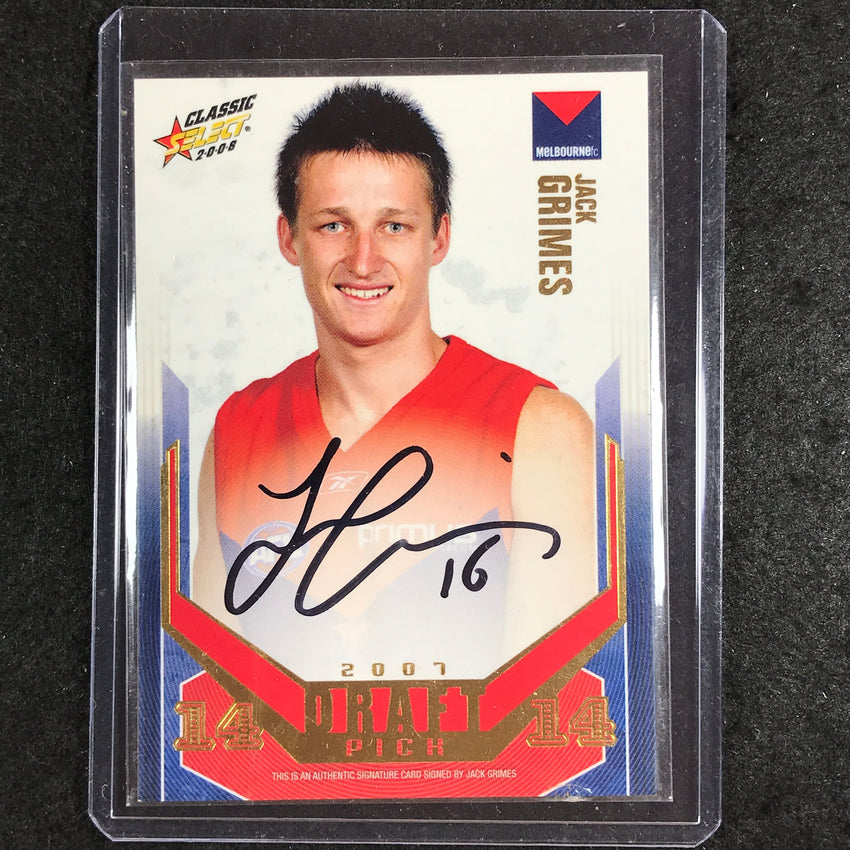 2008 Select AFL Classic JACK GRIMES Draft Pick Signature 120/400