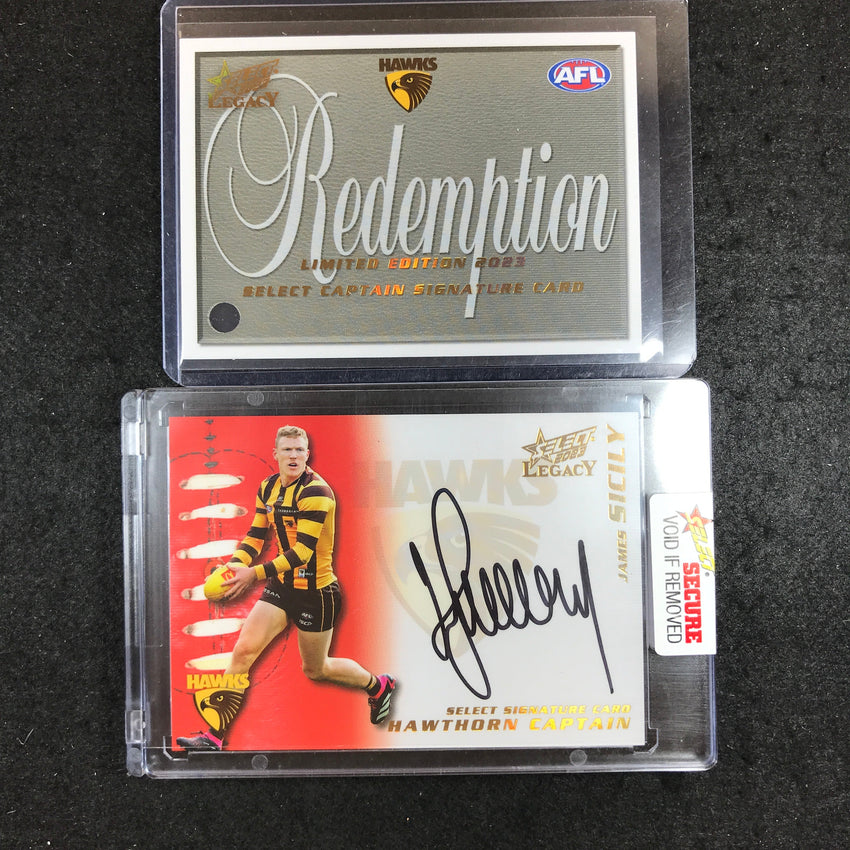 2023 Select AFL Legacy JAMES SICILY Captain Signature Card - Hawthorn 02/60