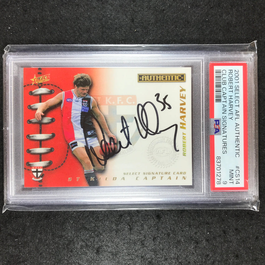 2001 Select AFL Authentic ROBERT HARVEY Club Captain Signatures 42/50 PSA 9