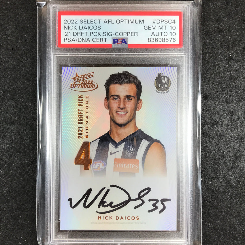 2022 Select AFL Optimum NICK DAICOS Draft Pick Signature Copper 157/170 PSA 10