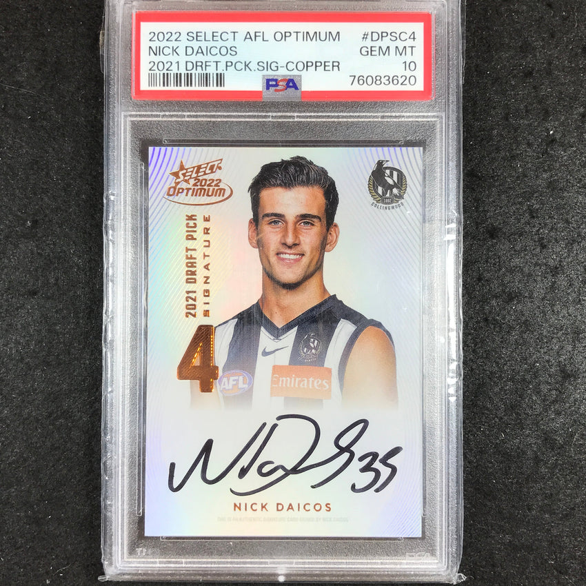 2022 Select AFL Optimum NICK DAICOS Draft Pick Signature Copper 68/170 PSA 10