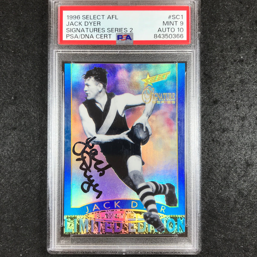 1996 Select AFL Signature Series JACK DYER Legend Signature 002/500 PSA 9