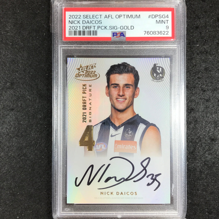 2022 Select AFL Optimum NICK DAICOS Draft Pick Signature Gold 12/85 PSA 9