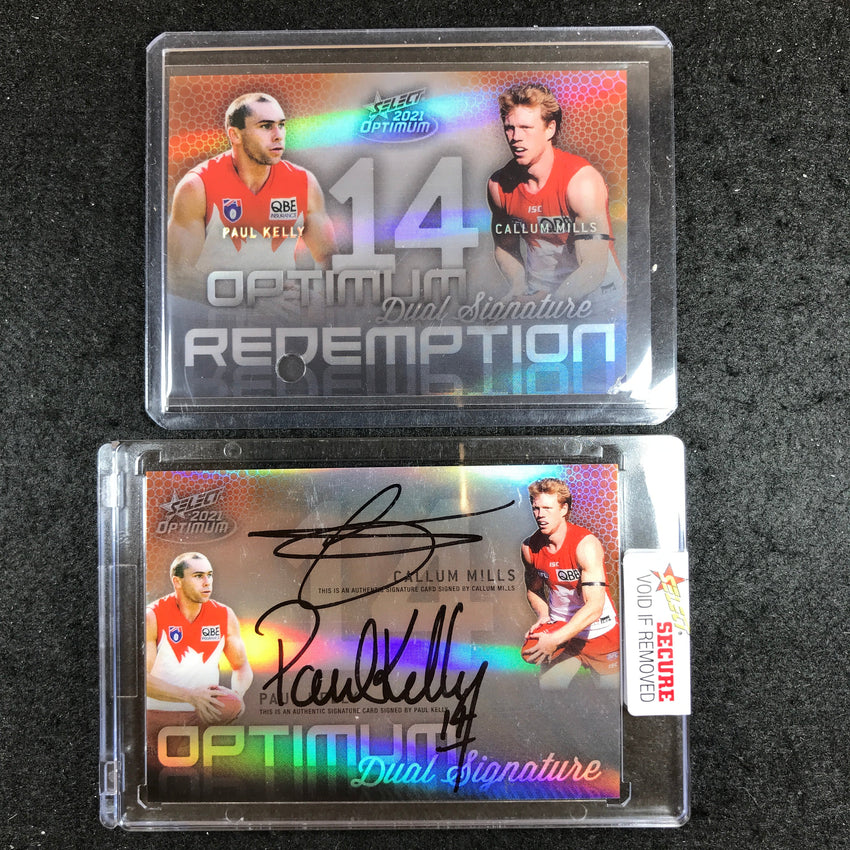 2021 Select AFL Optimum CALLUM MILLS PAUL KELLY Dual Signature 21/50