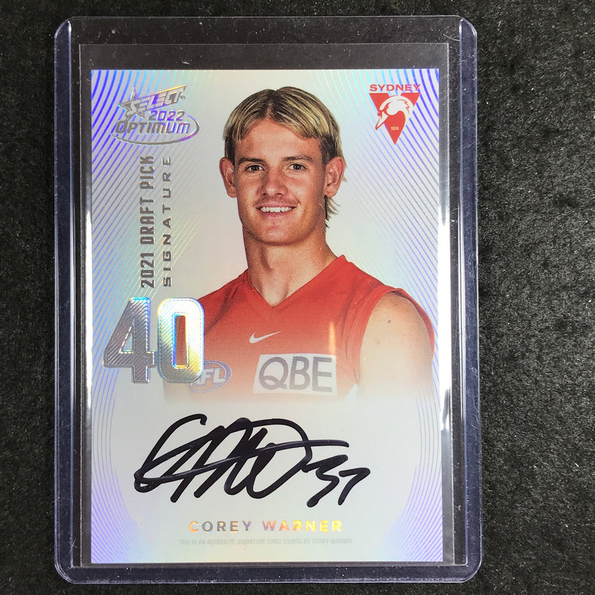 2022 Select AFL Optimum COREY WARNER Draft Pick Signature Platinum 01/40