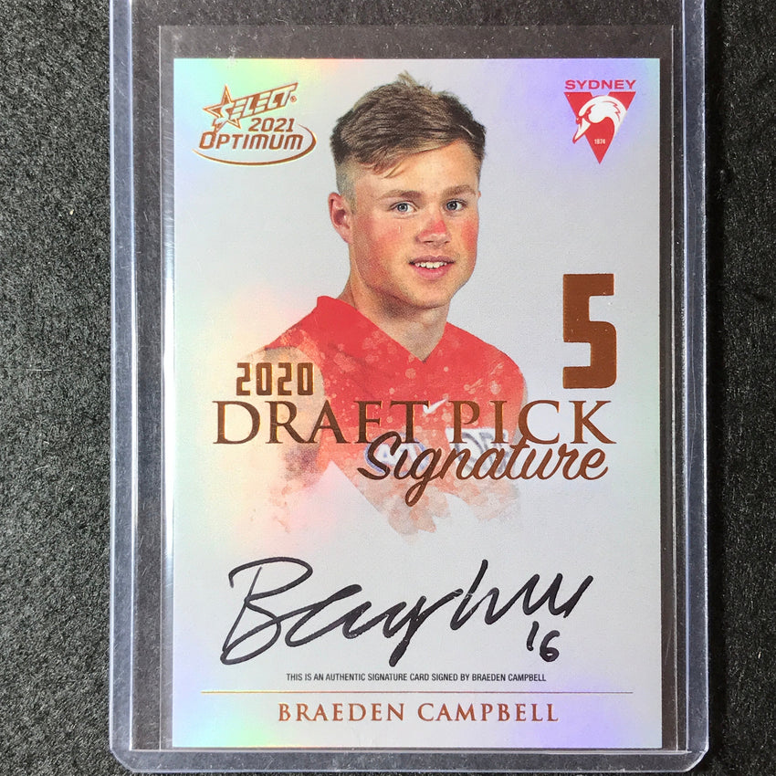 2021 Select AFL Optimum BRAEDEN CAMPBELL Draft Pick Signature Copper 156/170