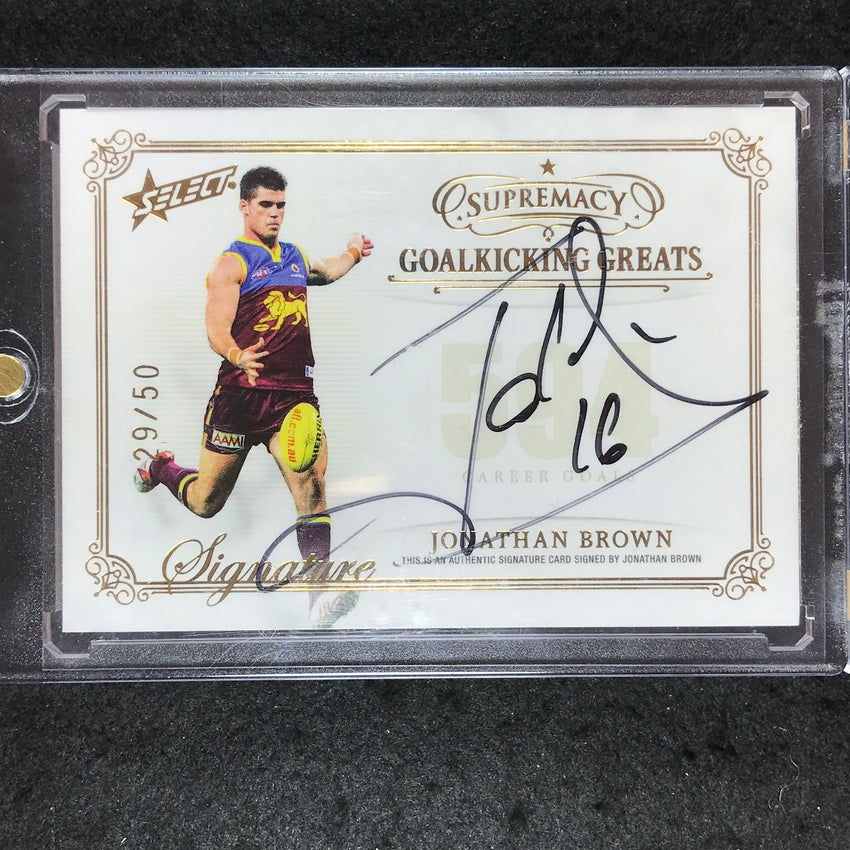 2021 Select AFL Supremacy JONATHAN BROWN Goalkicking Greats Signature 29/50