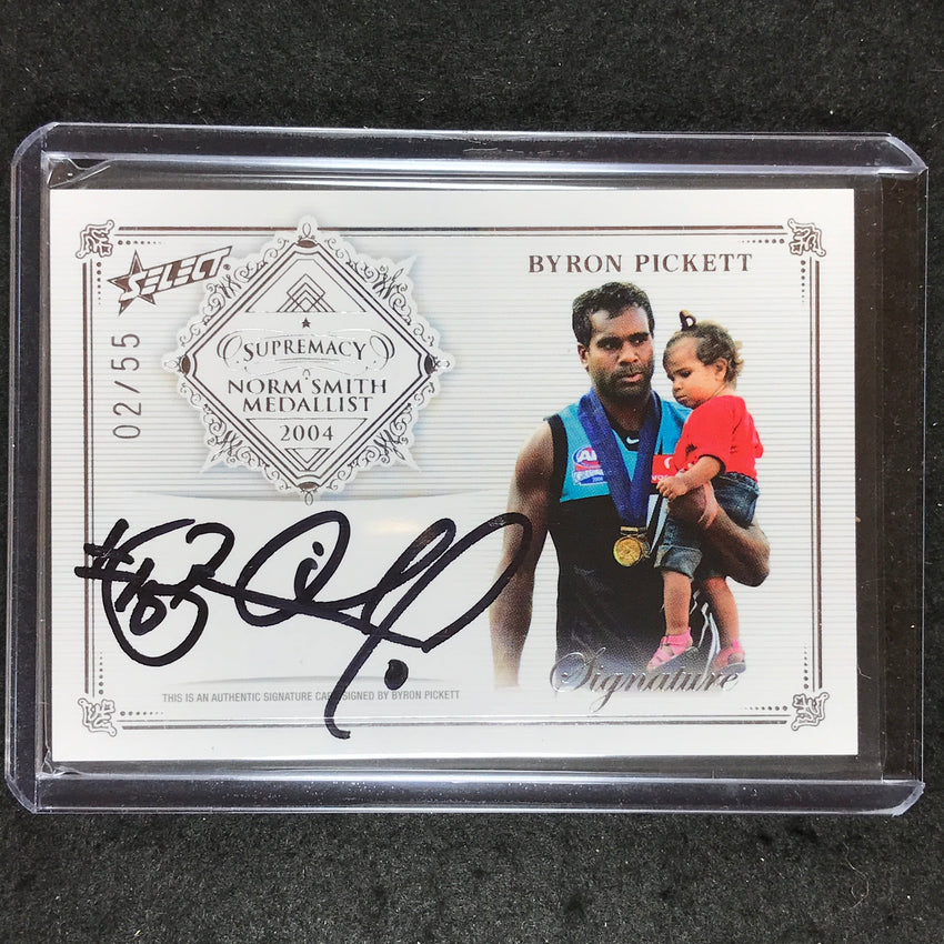 2019 Select AFL Supremacy BYRON PICKETT Norm Smith Medallist Signature 02/55