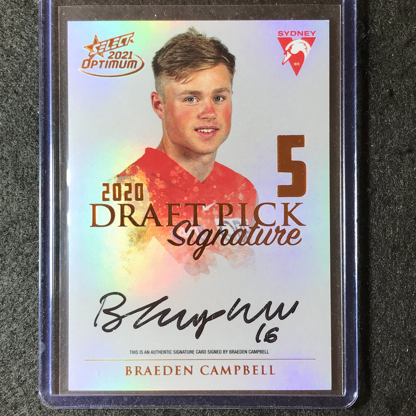 2021 Select AFL Optimum BRAEDEN CAMPBELL Draft Pick Signature Copper 20/170