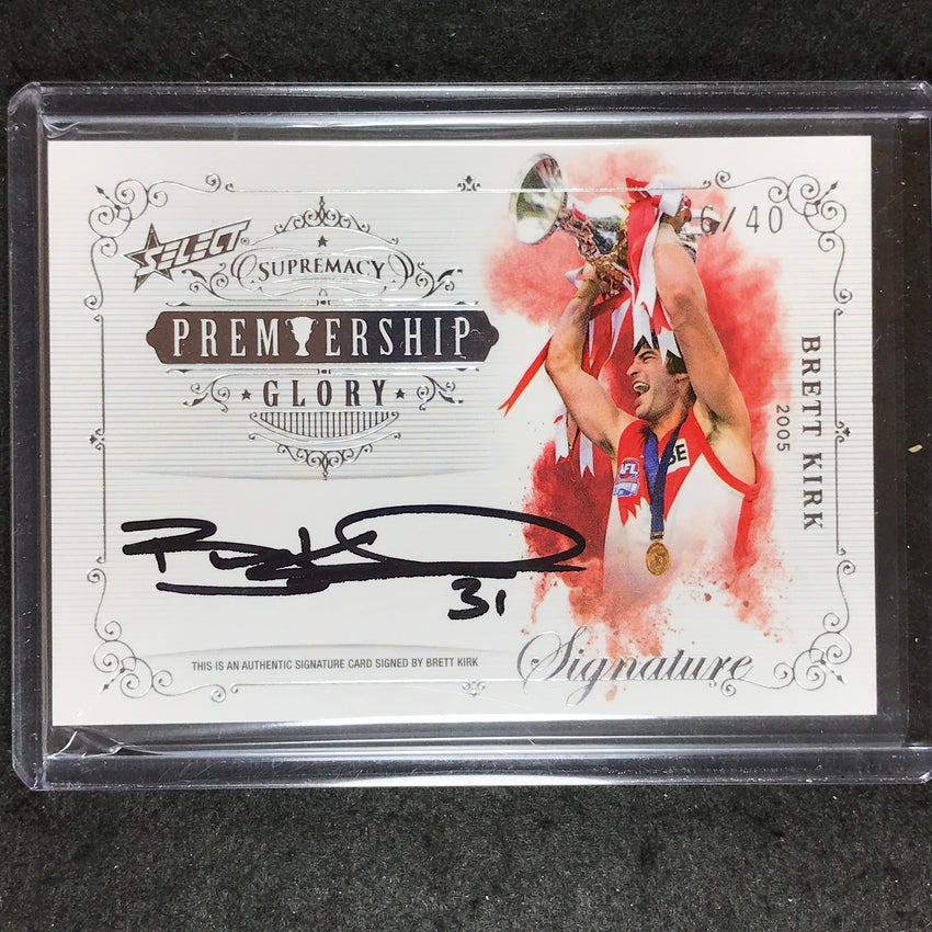 2019 Select AFL Supremacy BRETT KIRK Premiership Glory Signature 26/40