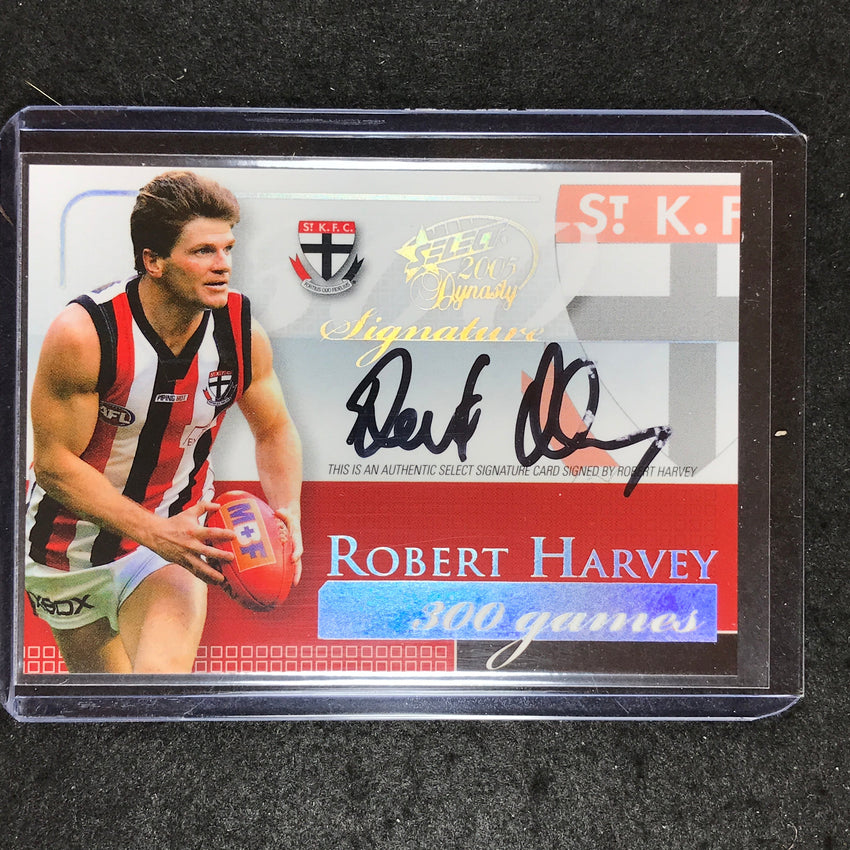 2005 Select AFL Dynasty ROBERT HARVEY 300 Games Case Card Signature 35/110