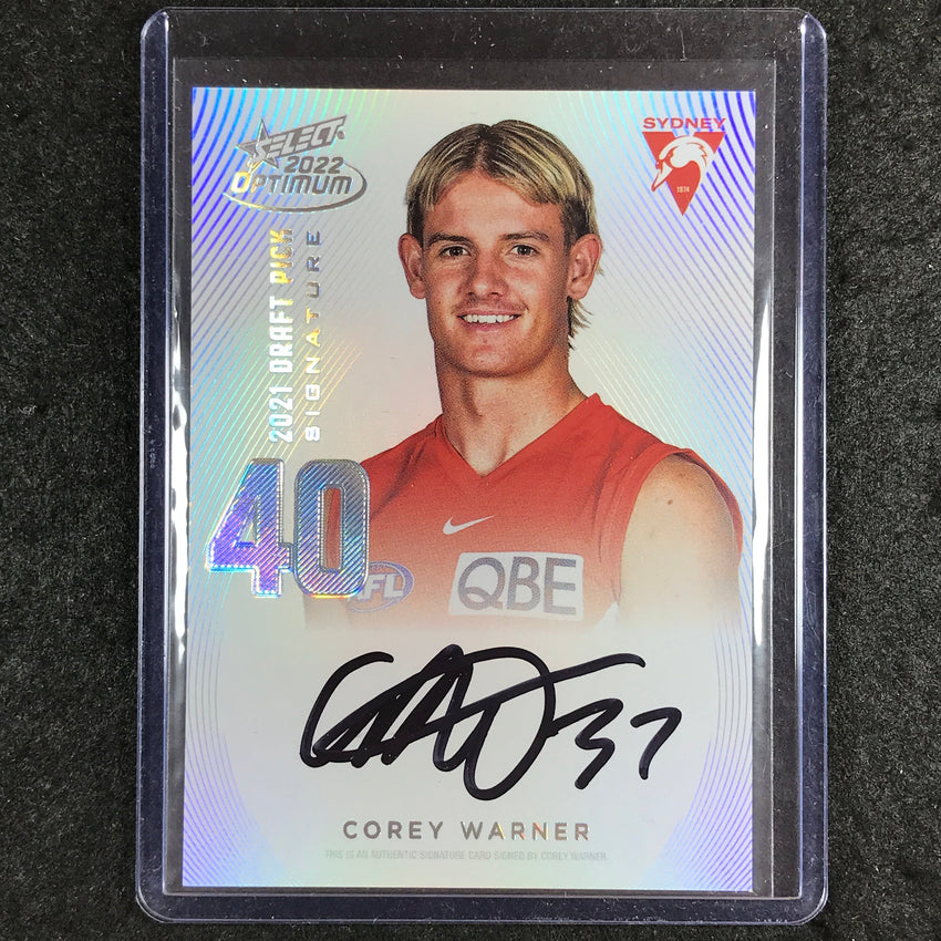 2022 Select AFL Optimum COREY WARNER Draft Pick Signature Platinum 08/40