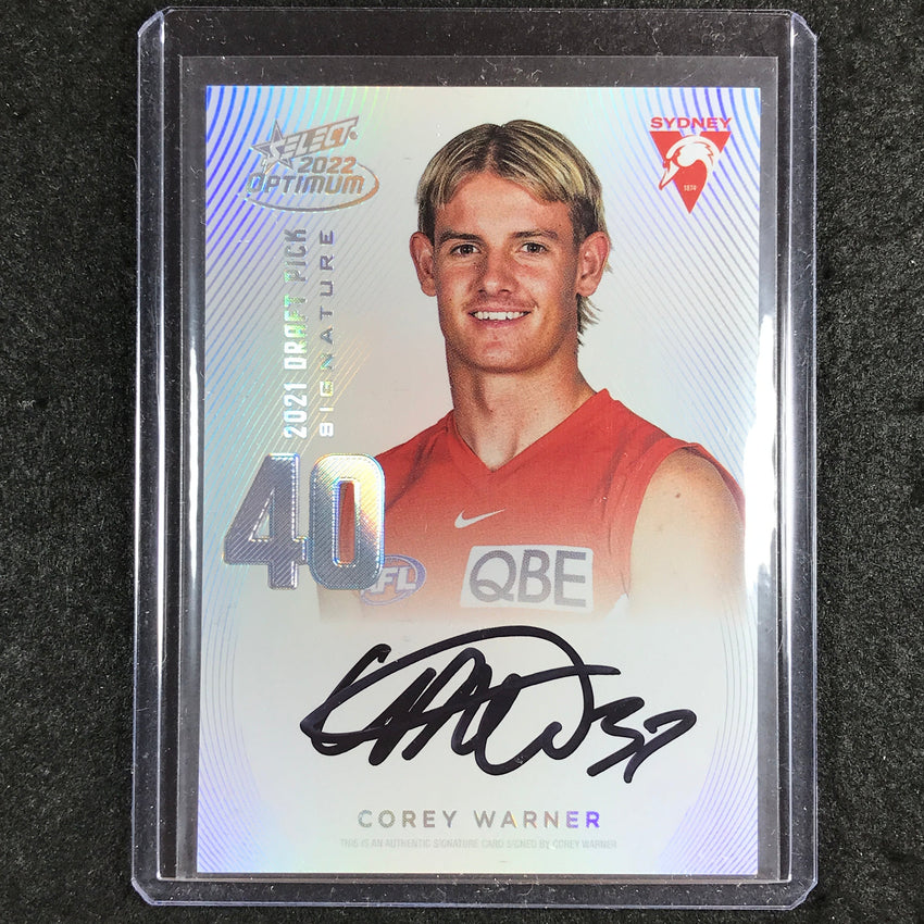 2022 Select AFL Optimum COREY WARNER Draft Pick Signature Platinum 35/40