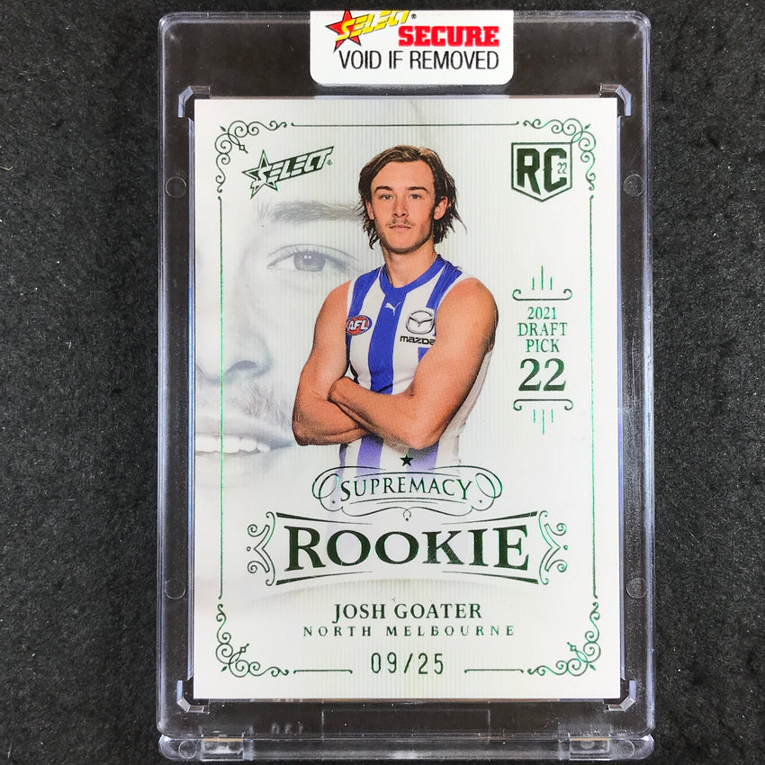 2022 Select AFL Supremacy Rookies JOSH GOATER Platinum Green 09/25