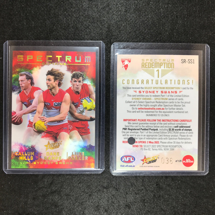 2022 Select AFL Footy Stars SYDNEY Spectrum 1 MILLS RAMPE PARKER 36/125