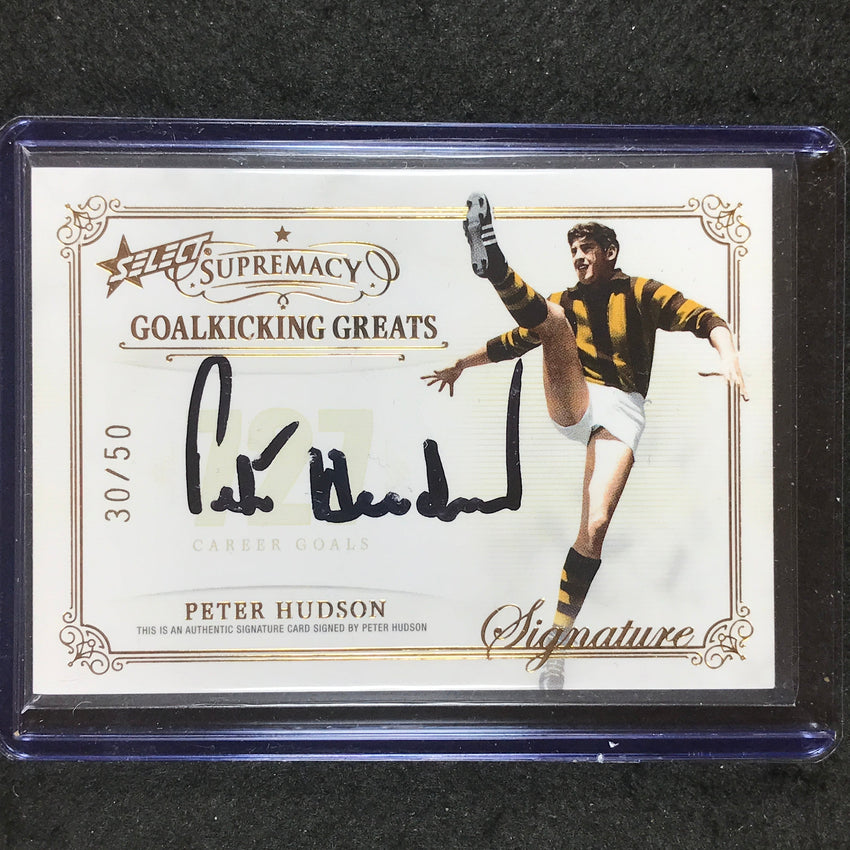 2021 Select AFL Supremacy PETER HUDSON Goalkicking Greats Signature 30/50