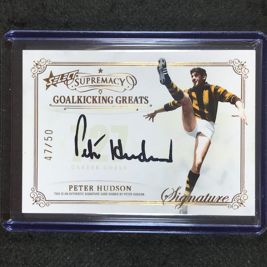 2021 Select AFL Supremacy PETER HUDSON Goalkicking Greats Signature 47/50