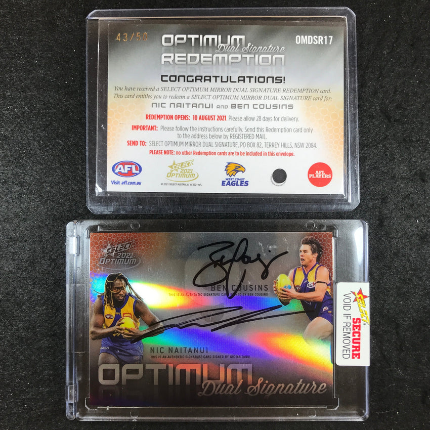 2001 Select AFL Optimum BEN COUSINS NIC NAITANUI Mirror Dual Signature 43/50