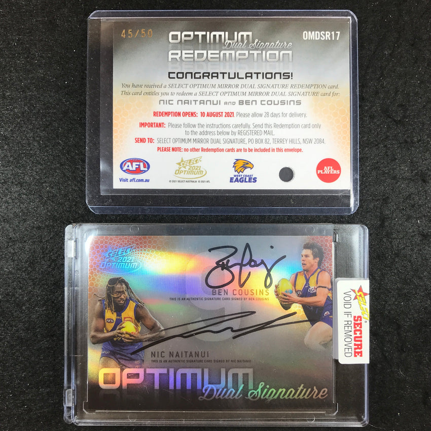 2001 Select AFL Optimum BEN COUSINS NIC NAITANUI Mirror Dual Signature 45/50