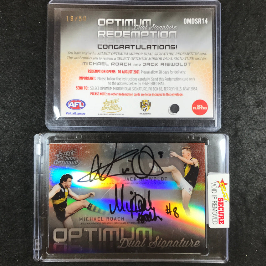 2021 Select AFL Optimum JACK RIEWOLDT MICHAEL ROACH Mirror Dual Signature 18/50