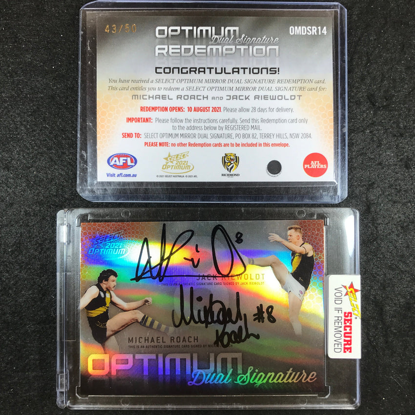 2021 Select AFL Optimum JACK RIEWOLDT MICHAEL ROACH Mirror Dual Signature 43/50