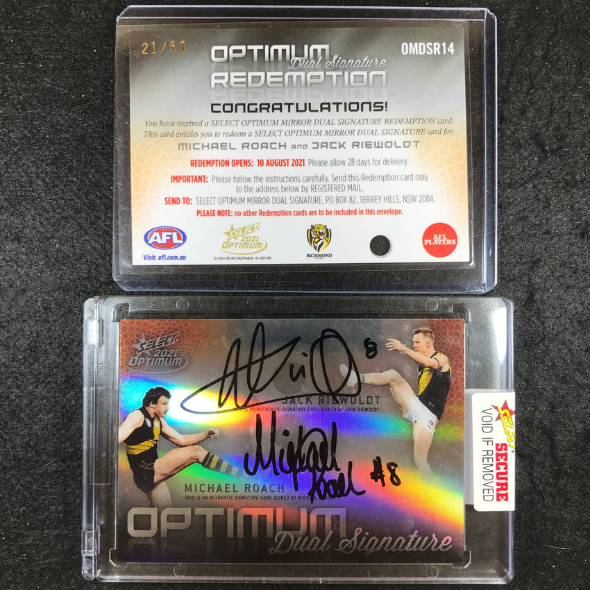 2021 Select AFL Optimum JACK RIEWOLDT MICHAEL ROACH Mirror Dual Signature 21/50