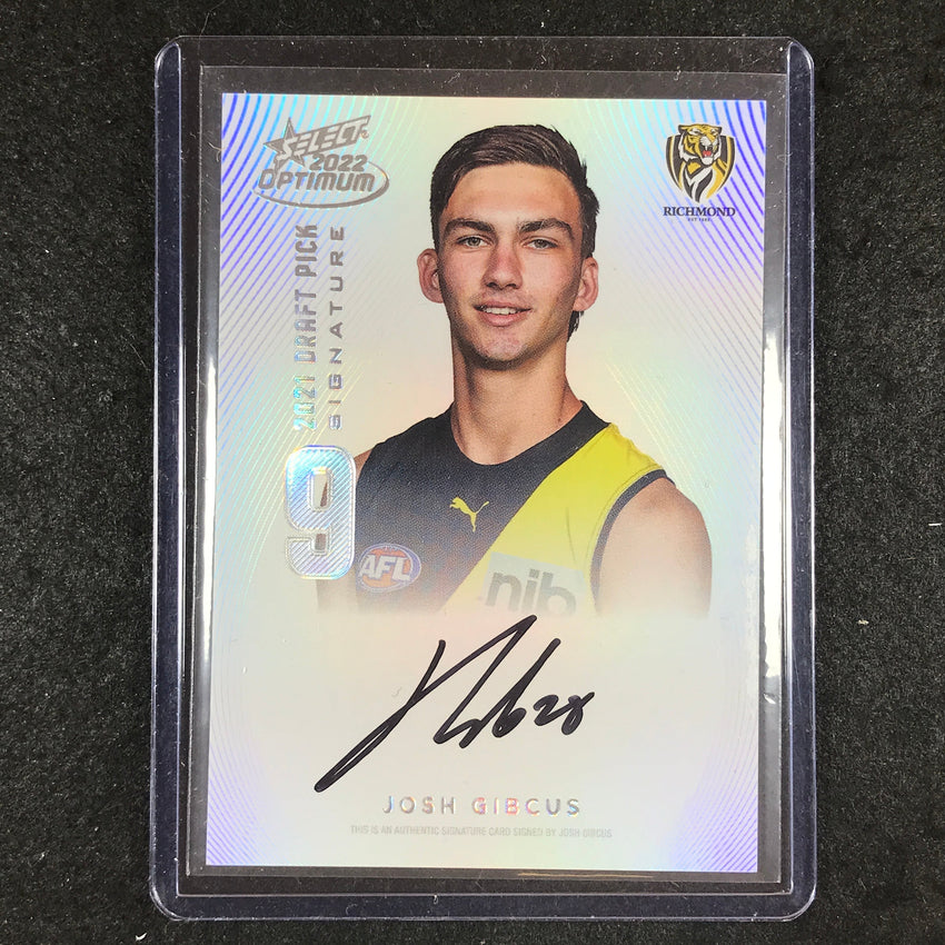 2022 Select AFL Optimum JOSH GIBCUS Draft Pick Signature Platinum 35/40
