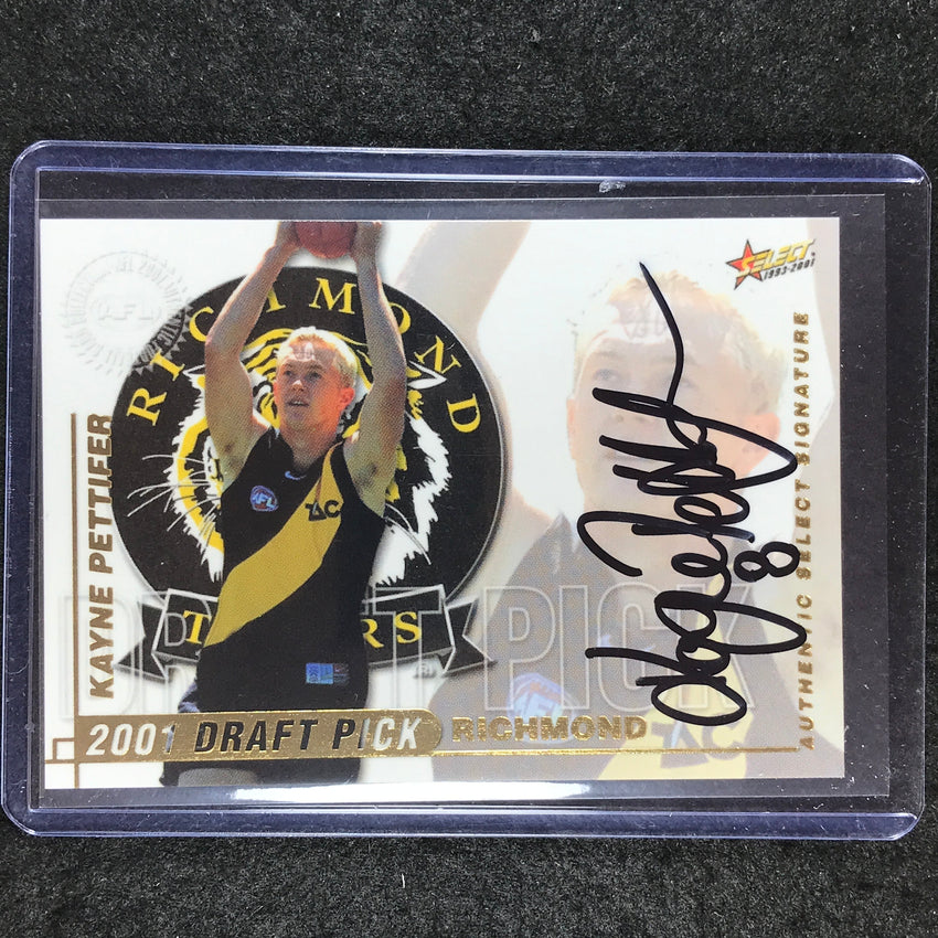 2001 Select AFL Authentic KAYNE PETTIFER Draft Pick Signature /770