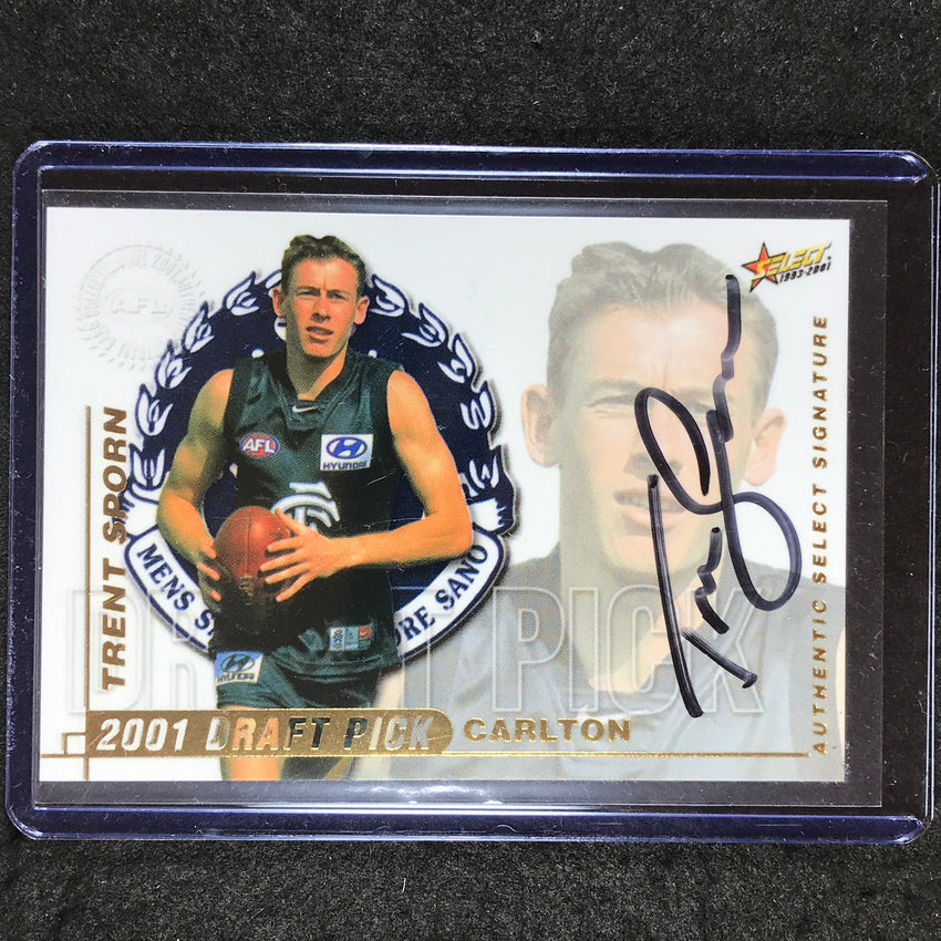 2001 Select AFL Authentic TRENT SPORN Draft Pick Signature /770 (B)