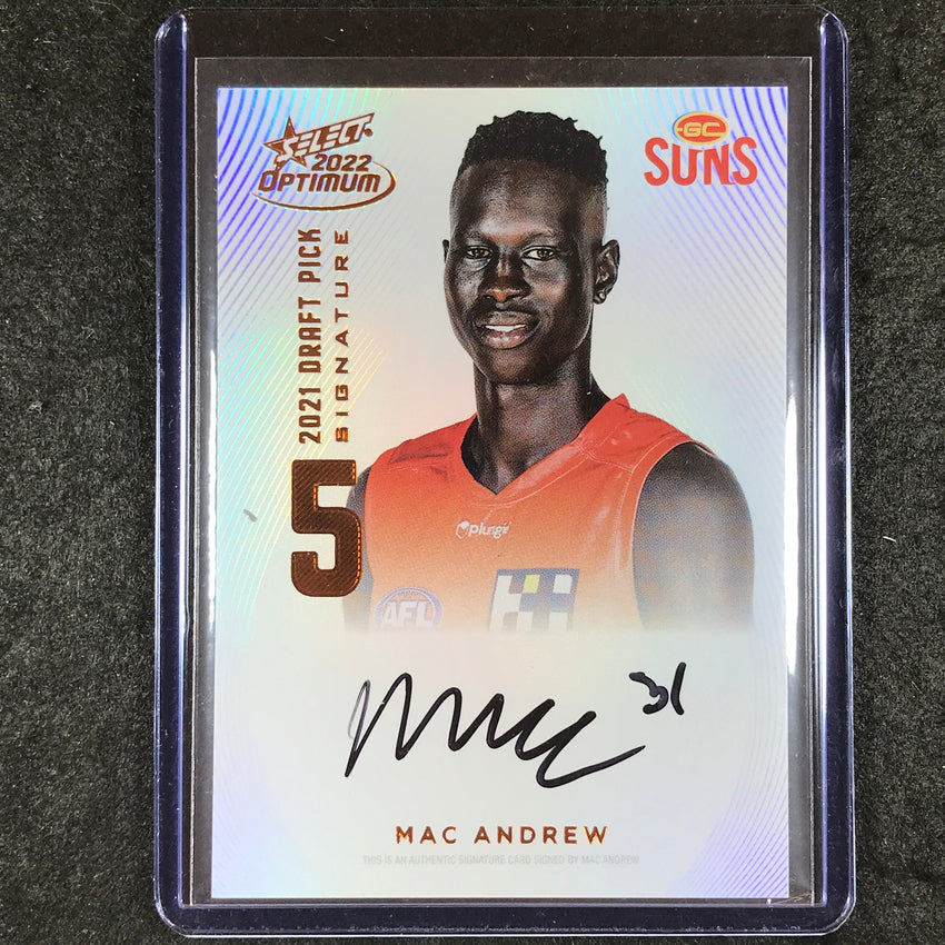 2022 Select AFL Optimum MAC ANDREW Draft Pick Signature Copper 140/170