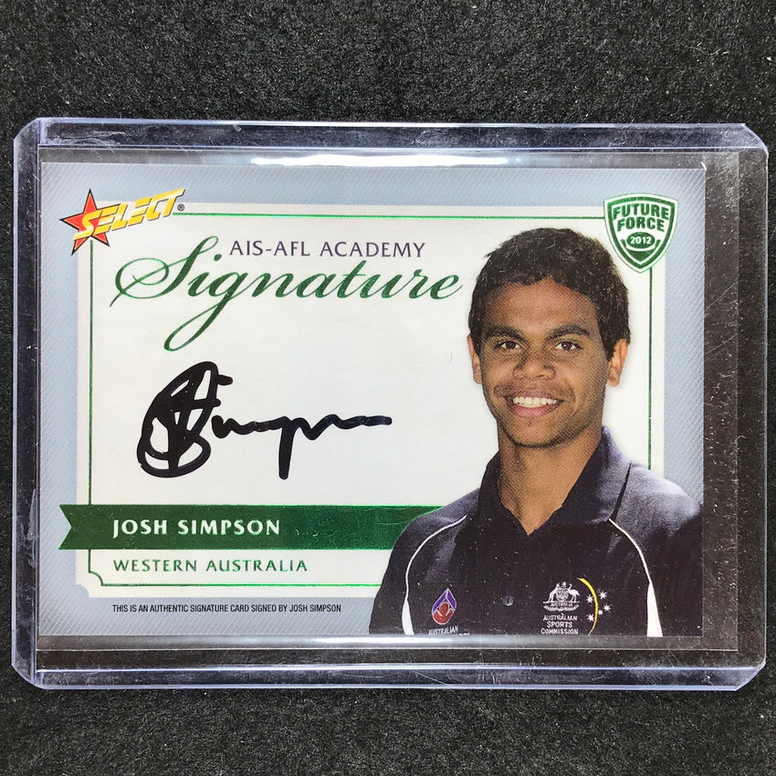 2012 Select AFL Future Force JOSH SIMPSON AIS-AFL Academy Signature Green 56/150