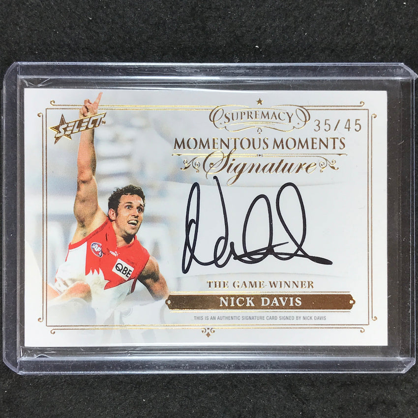 2021 Select AFL Supremacy NICK DAVIS Momentous Moments Signature 35/45