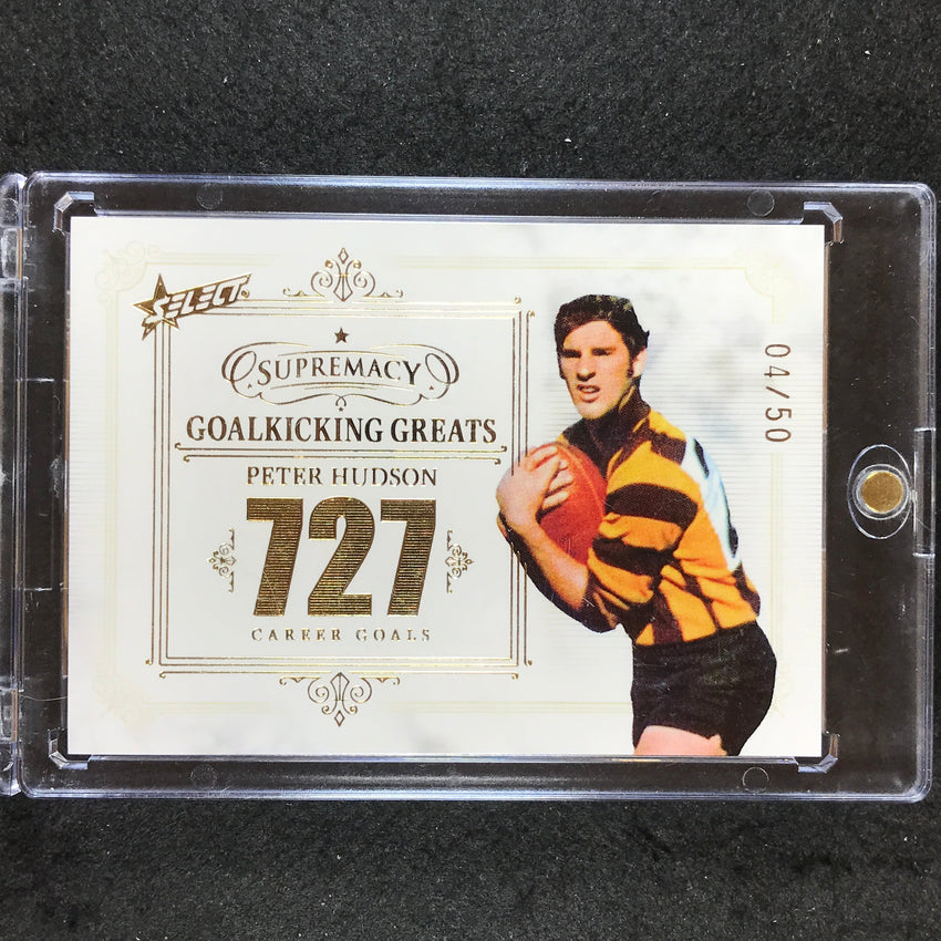 2021 Select AFL Supremacy PETER HUDSON Goalkicking Greats Signature 04/50