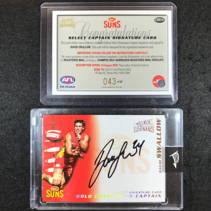 2020 Select AFL Dominance DAVID SWALLOW Captain Signature 43/50