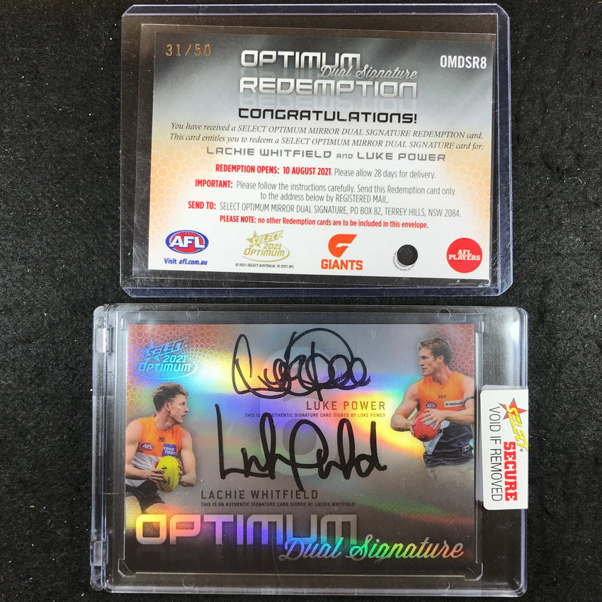 2021 Select AFL Optimum LUKE POWER LACHIE WHITFIELD Dual Signature 31/50