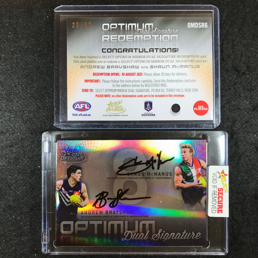 2021 Select AFL Optimum SHAUN MCMANUS ANDREW BRAYSHAW Dual Signature 29/50