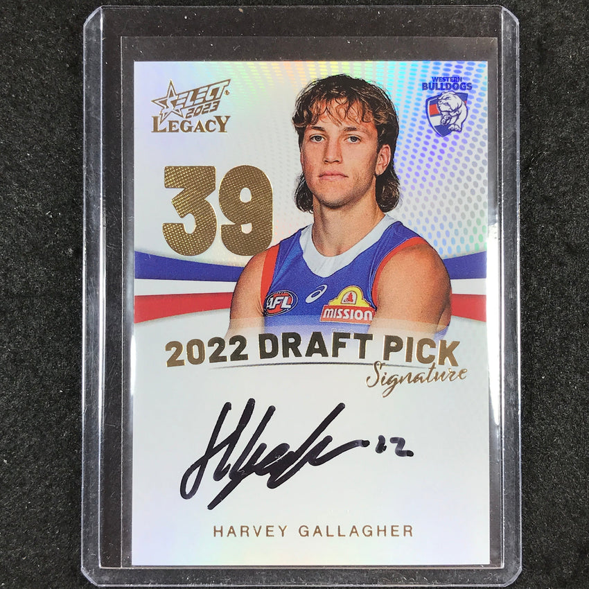 2023 Select AFL Legacy HARVEY GALLAGHER Draft Pick Signature Gold 48/90