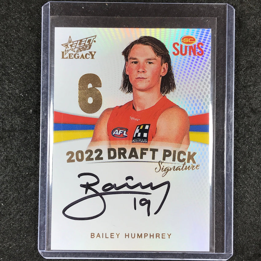 2023 Select AFL Legacy BAILEY HUMPHREY Draft Pick Signature Gold 84/90
