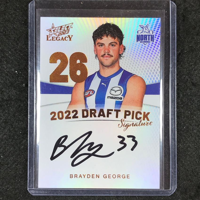 2023 Select AFL Legacy BRAYDEN GEORGE Draft Pick Signature Copper 57/175