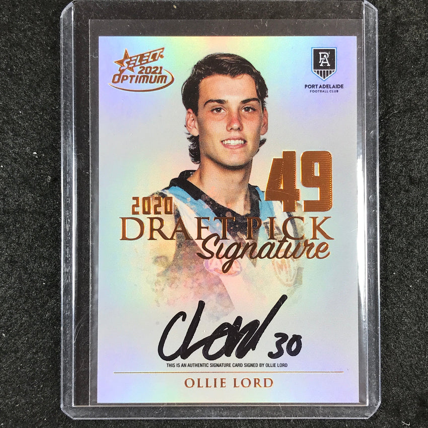 2021 Select AFL Optimum OLLIE LORD Draft Pick Signature Copper 34/170